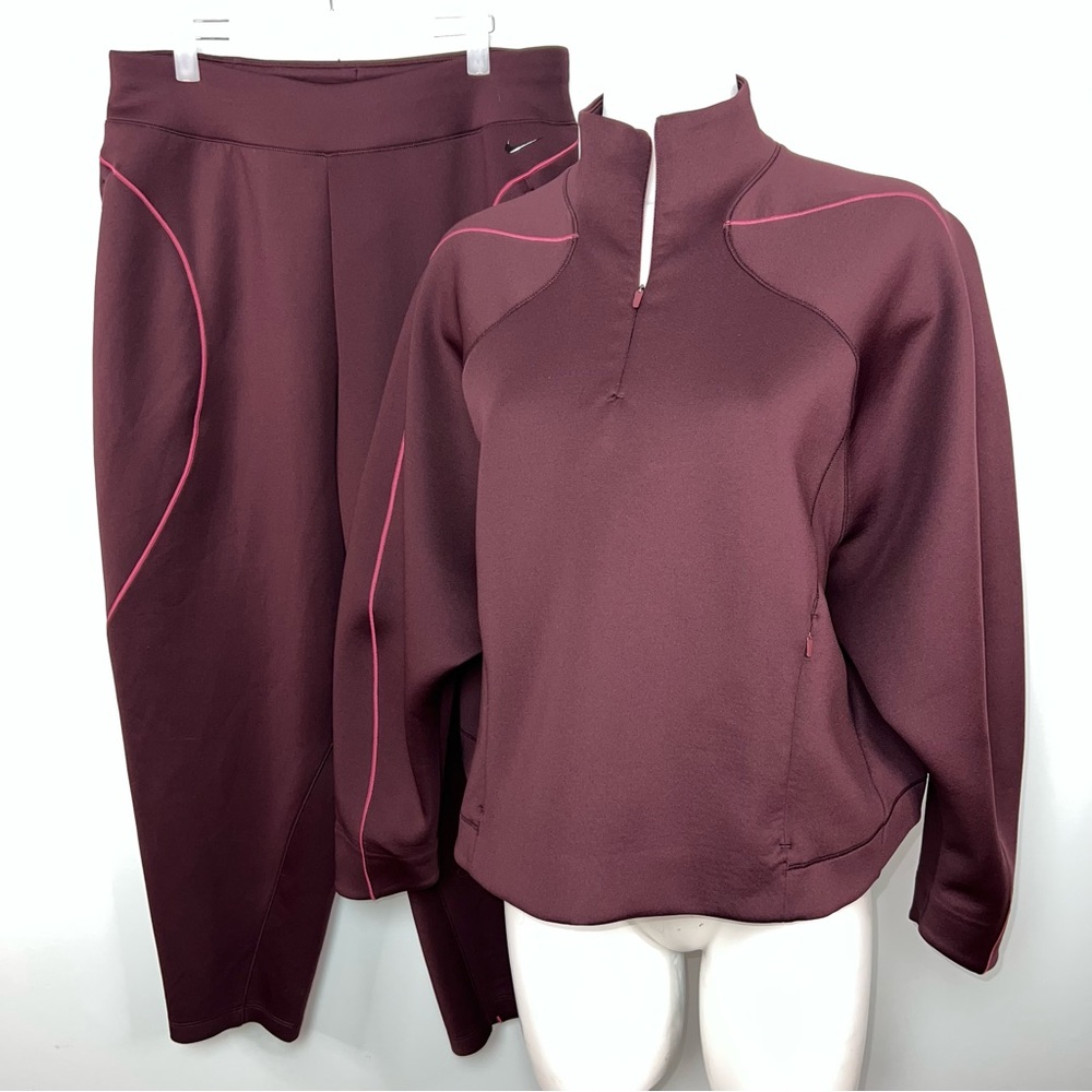 Nike Universa Dri-FIT Quarter Zip & Jogger Set Burgundy Crush Fireberry Size L